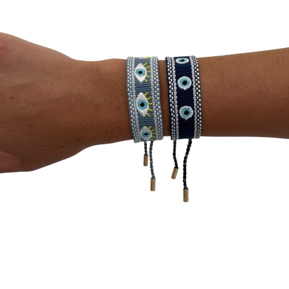 NWT 2 Blue and Gray Evil Eye Woven Bracelets - Picture 1 of 4
